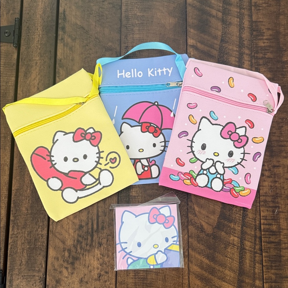 Kitty Kids Crossbody bags- Yellow, Blue, Pink bundle with sticky note